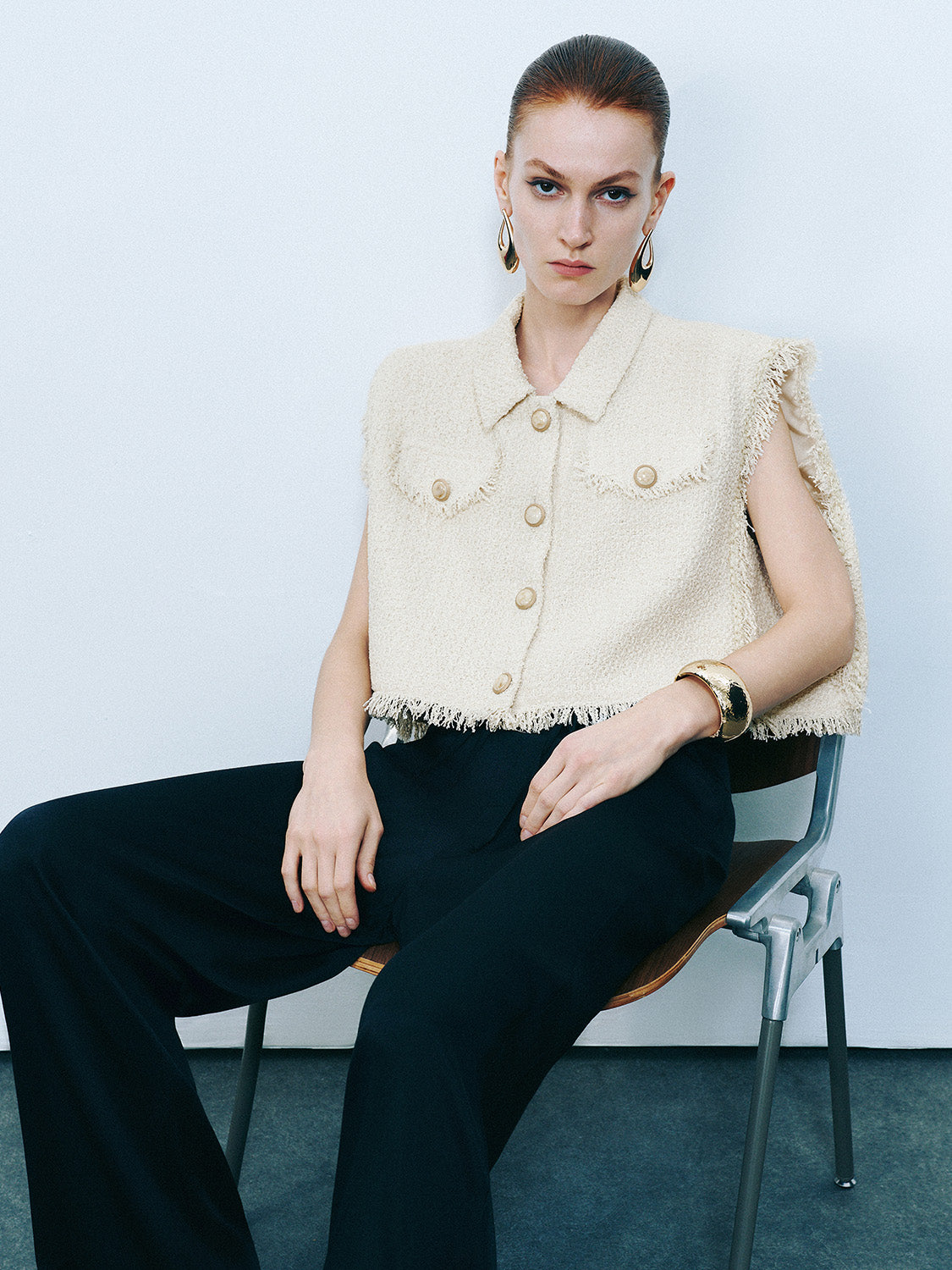 Raw Hem Tweed Vest