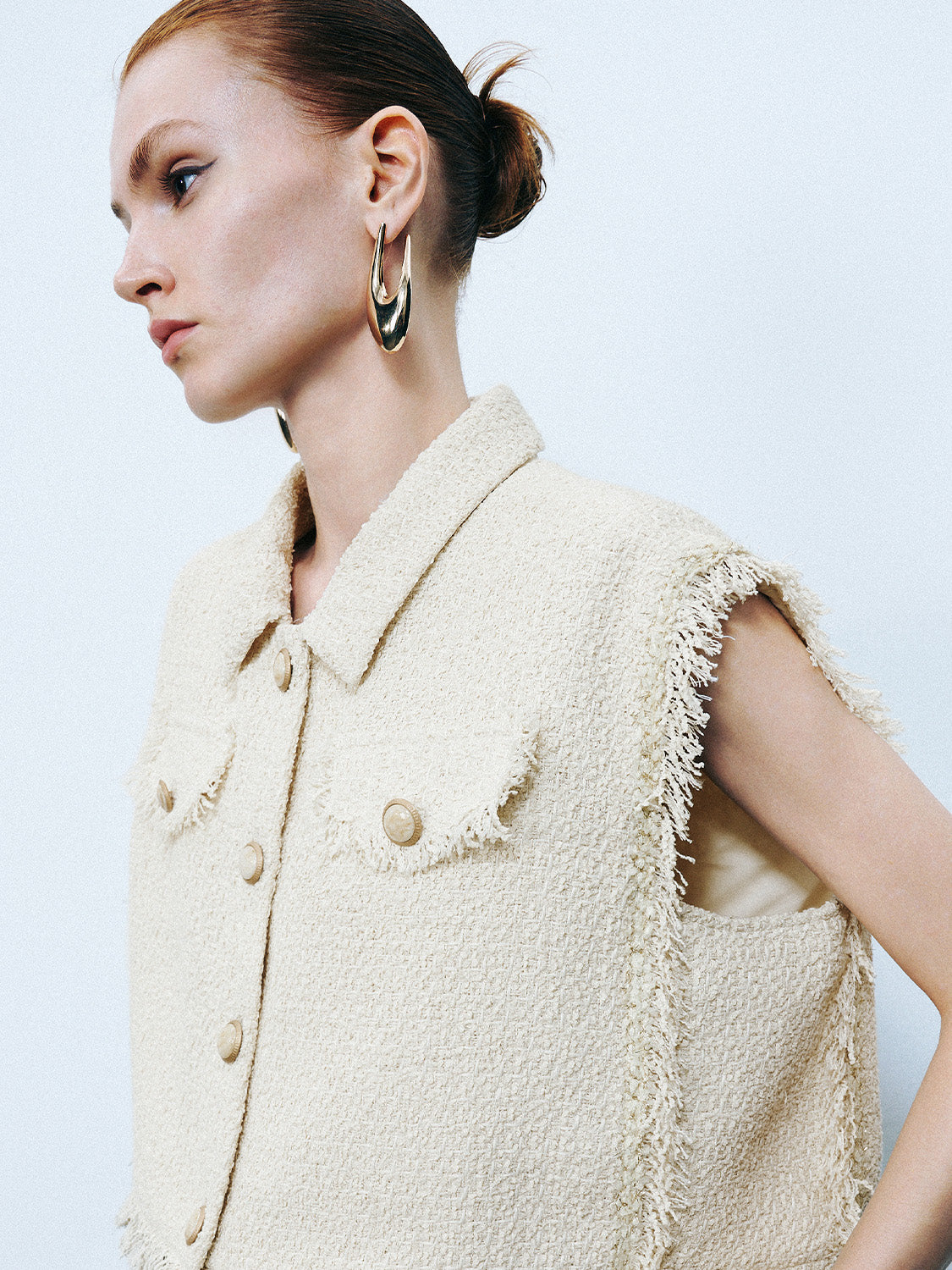 Raw Hem Tweed Vest