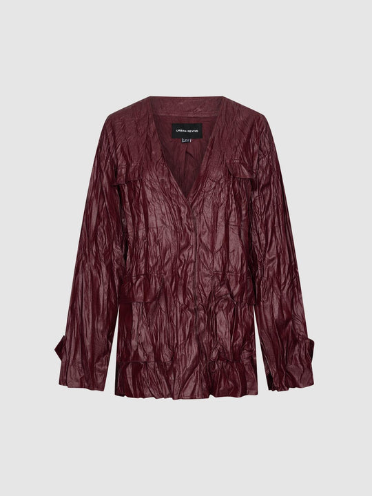 Flap Pocket Crinkle Pleated Jackets