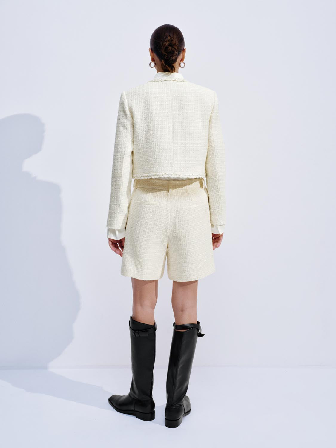 Patch Pockets Crew Neck Tweed Jackets