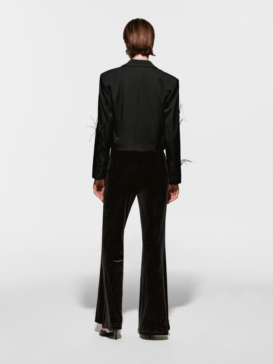 Feather Embellished Cropped Blazers