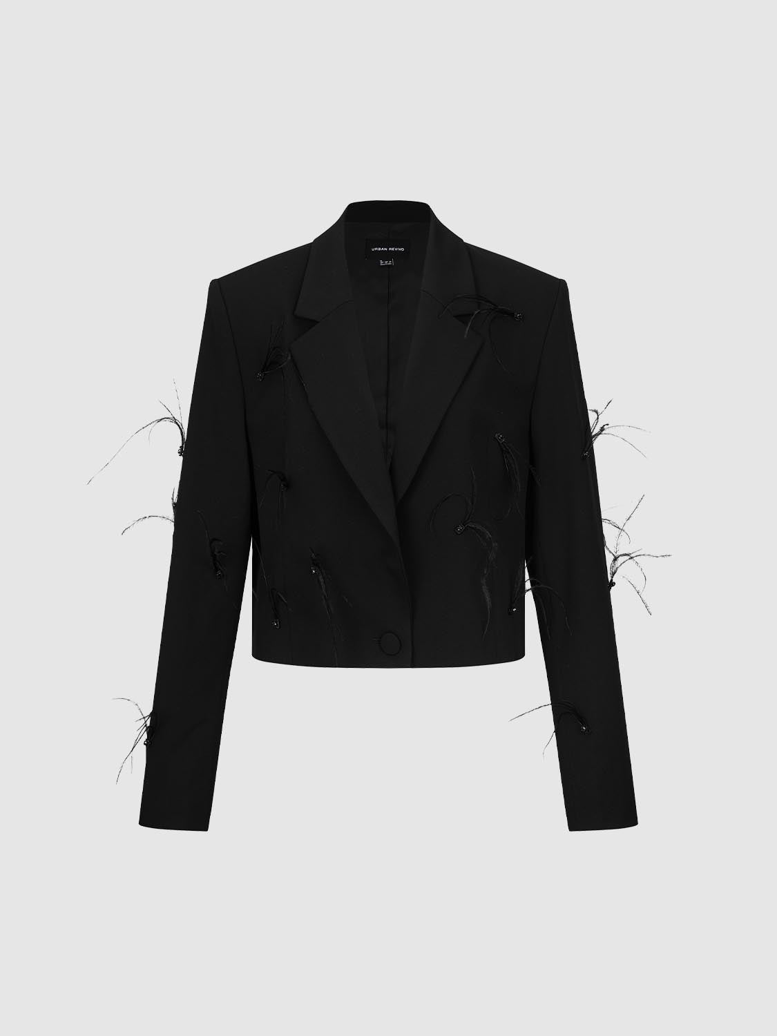 Feather Embellished Cropped Blazers