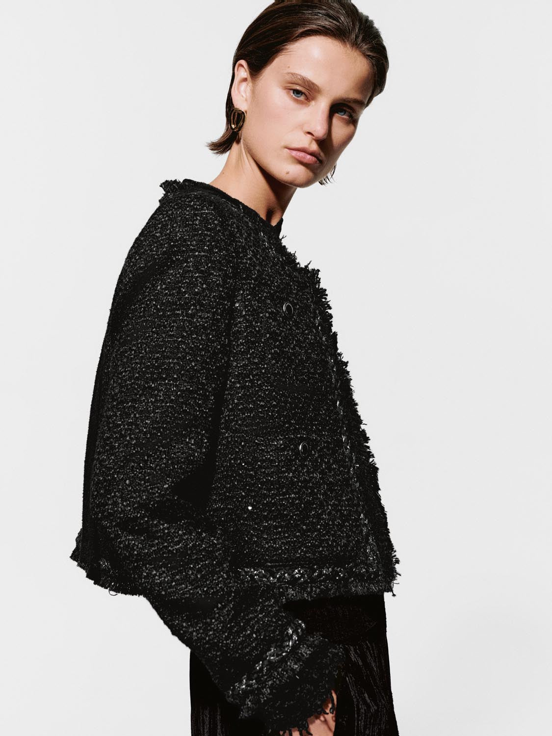 Fringed Patch Pockets Tweed Jackets