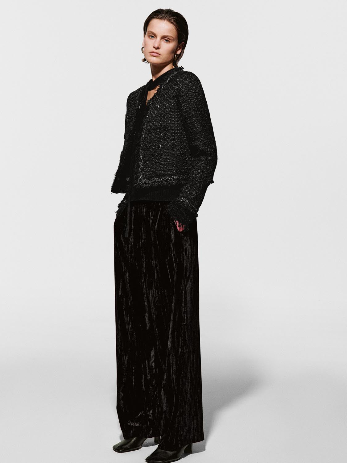 Fringed Patch Pockets Tweed Jackets