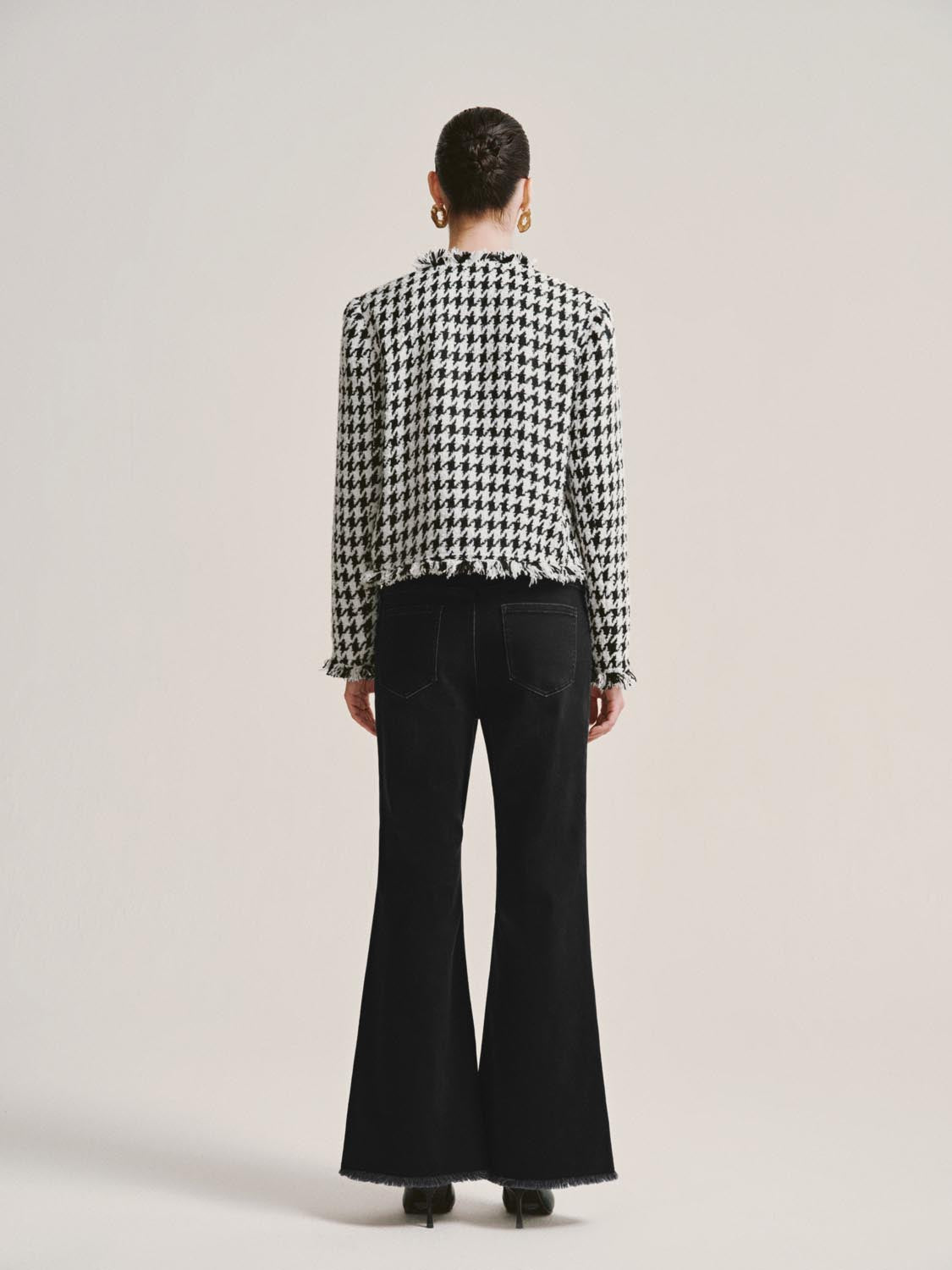 Houndstooth Raw Hem Tweed Jackets