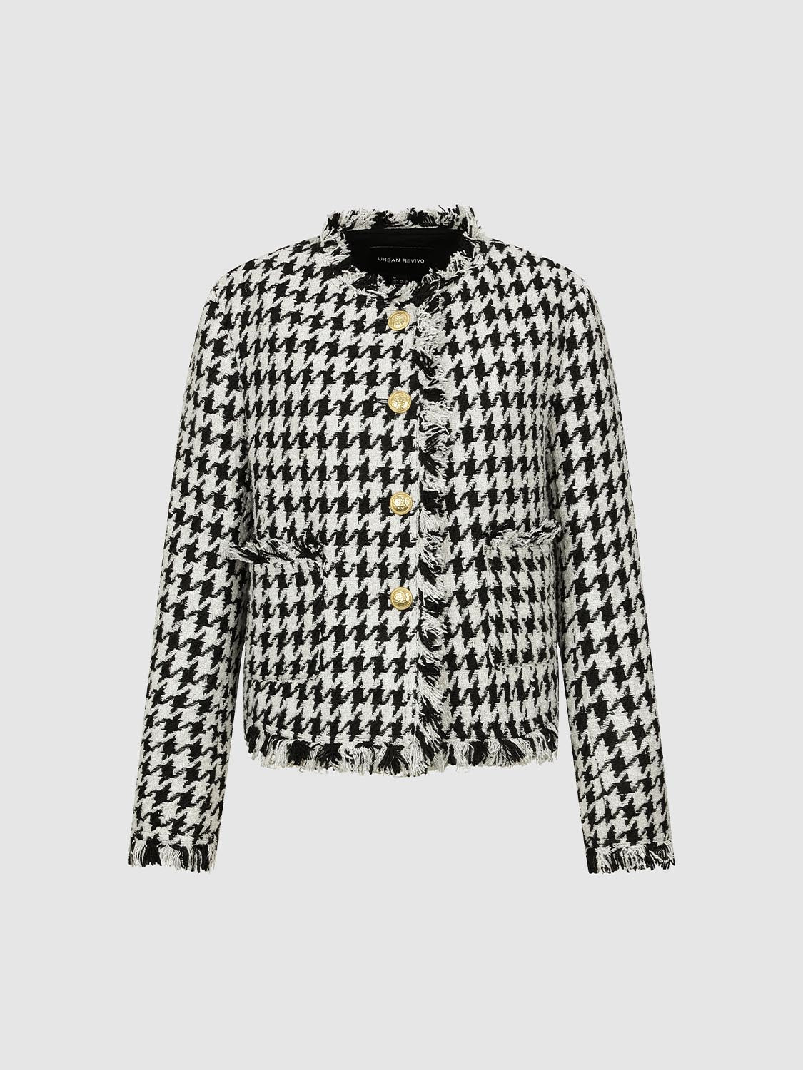 Houndstooth Raw Hem Tweed Jackets