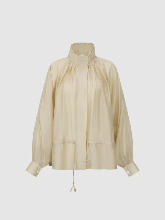 Mock Neck Pleated Tie Detail Jackets