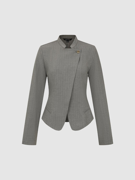 Mandarin Collar Asymmetric Wrap Long Sleeve Jacket