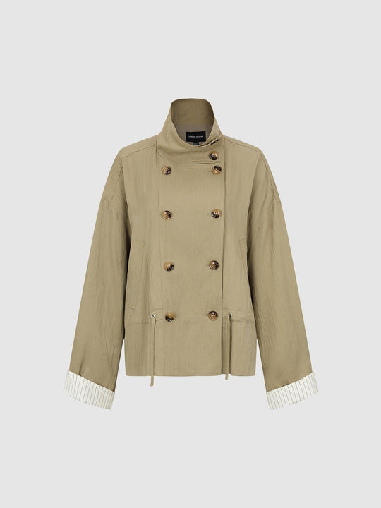 Double-breasted Drawstring Long Sleeve Trench Coat