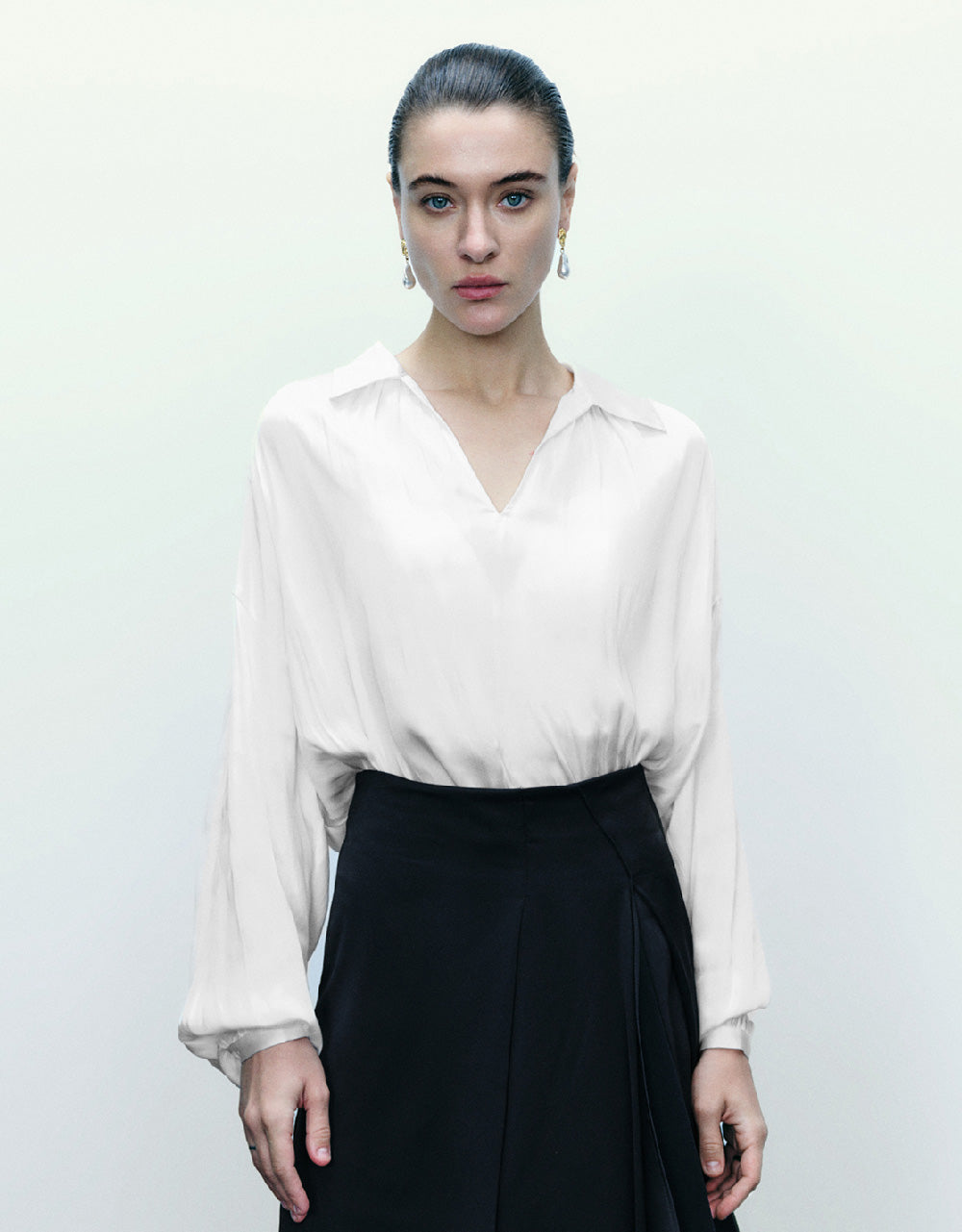 Puff Sleeve Square-cut Collar Overhead Shirt