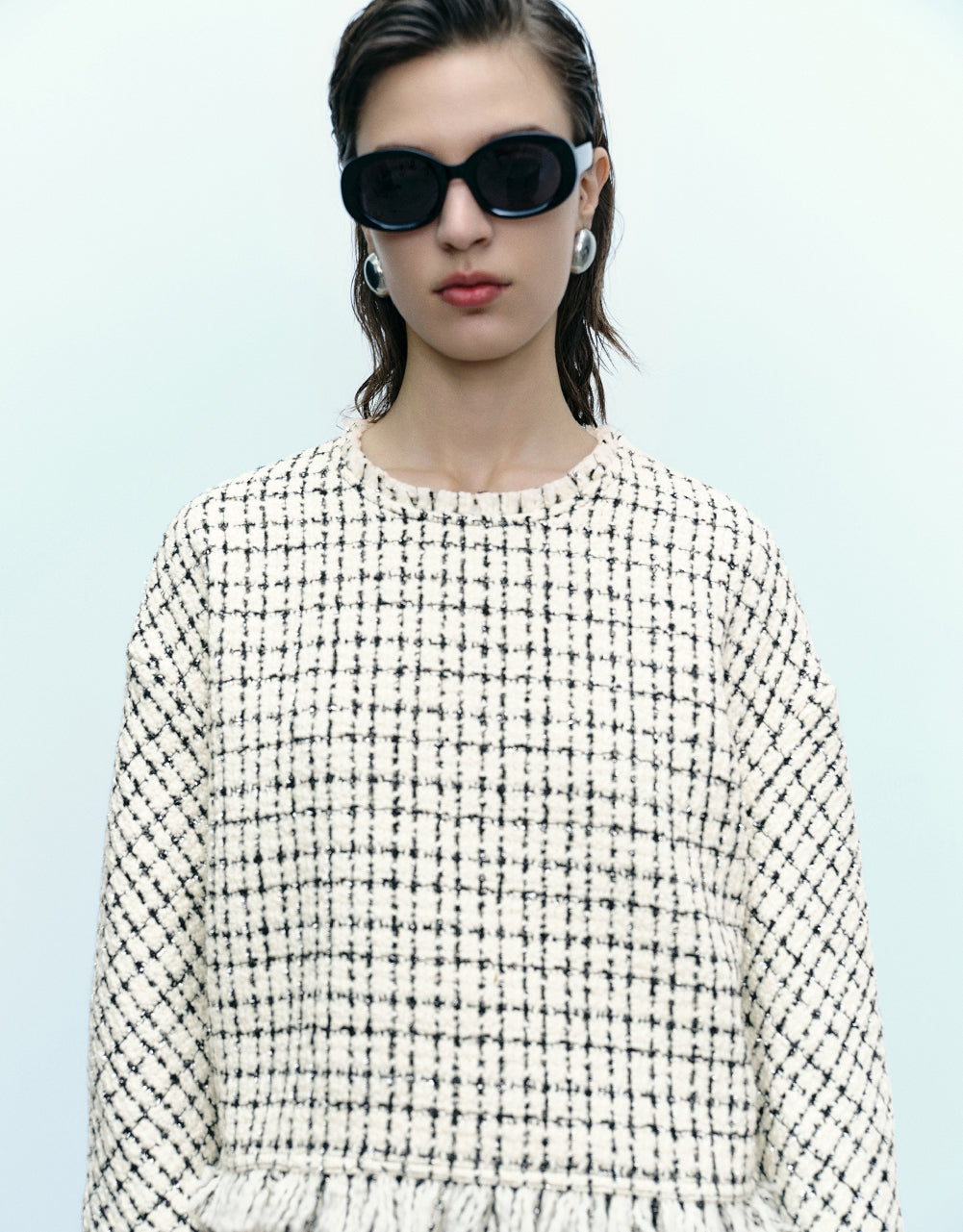 Tweed Raw Hem Overhead Shirt