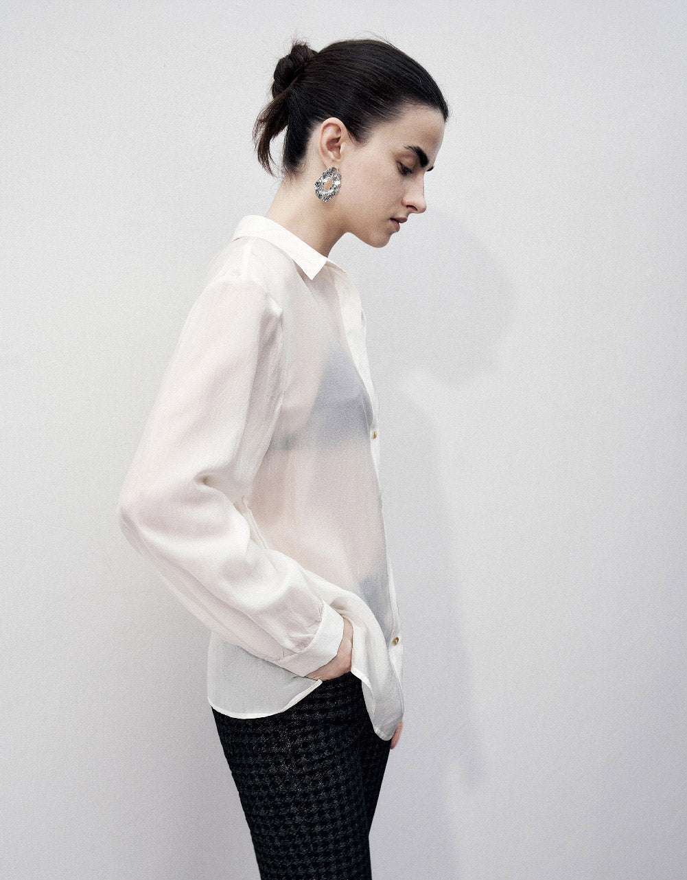 Drop Shoulder Sleeve Lapel Shirt