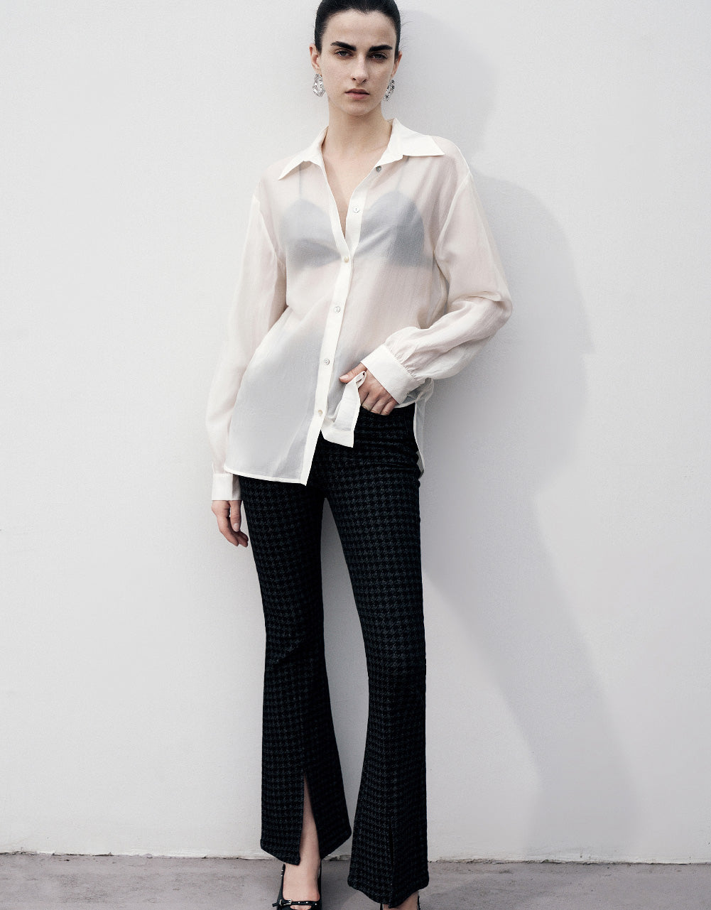 Drop Shoulder Sleeve Lapel Shirt