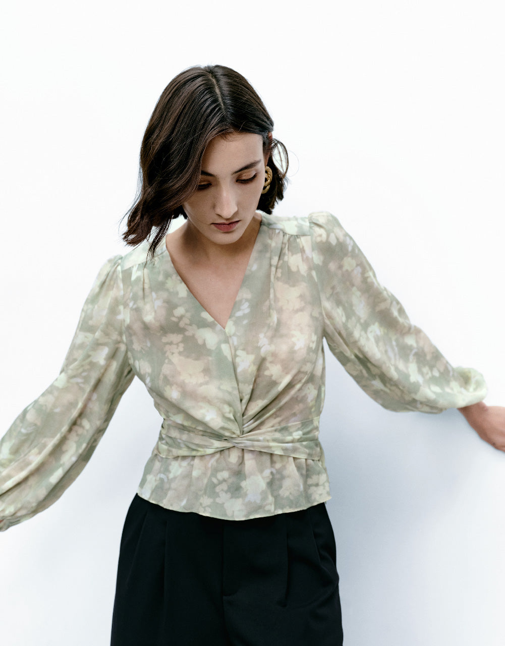 Twist Front Printed Blouse