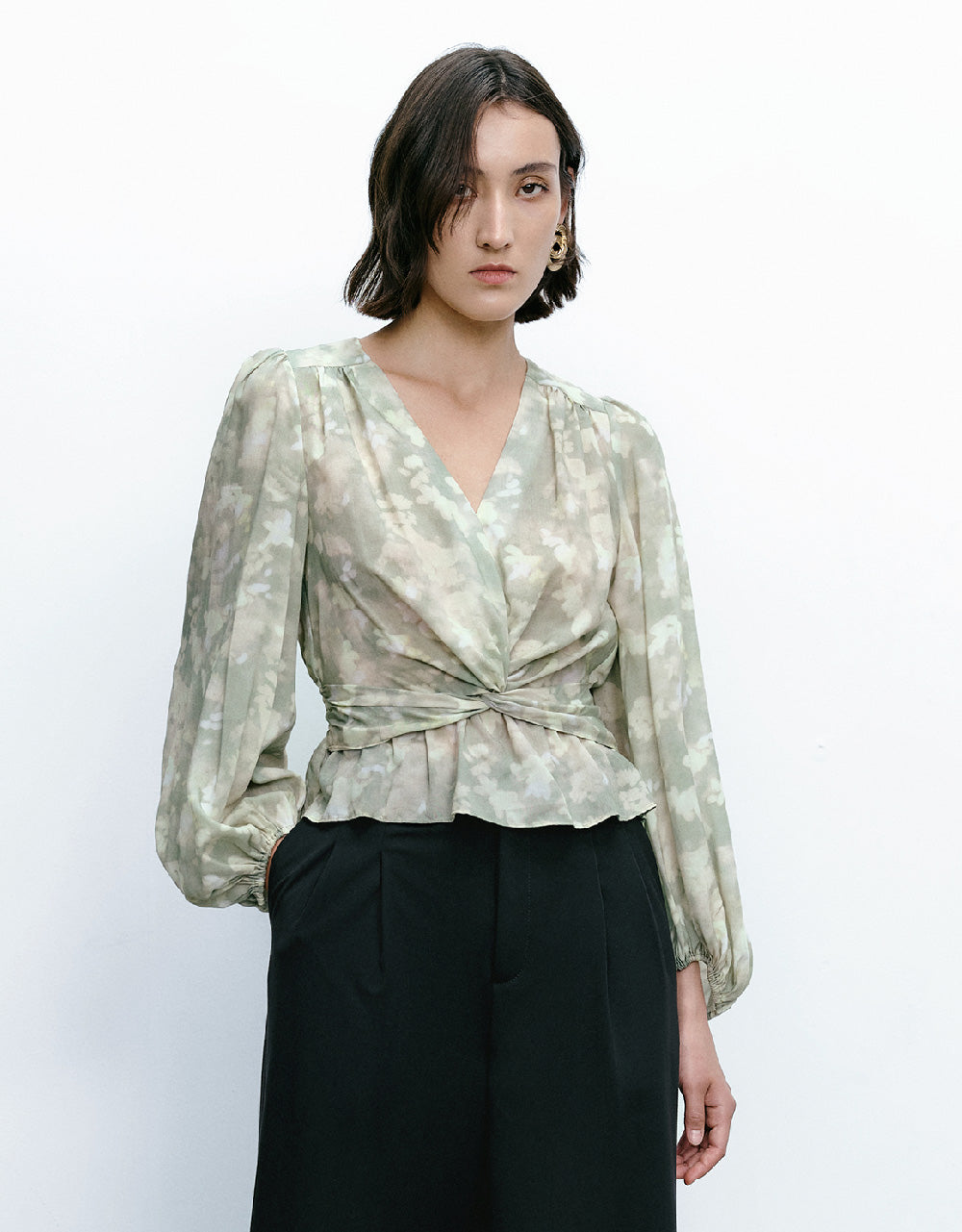 Twist Front Printed Blouse
