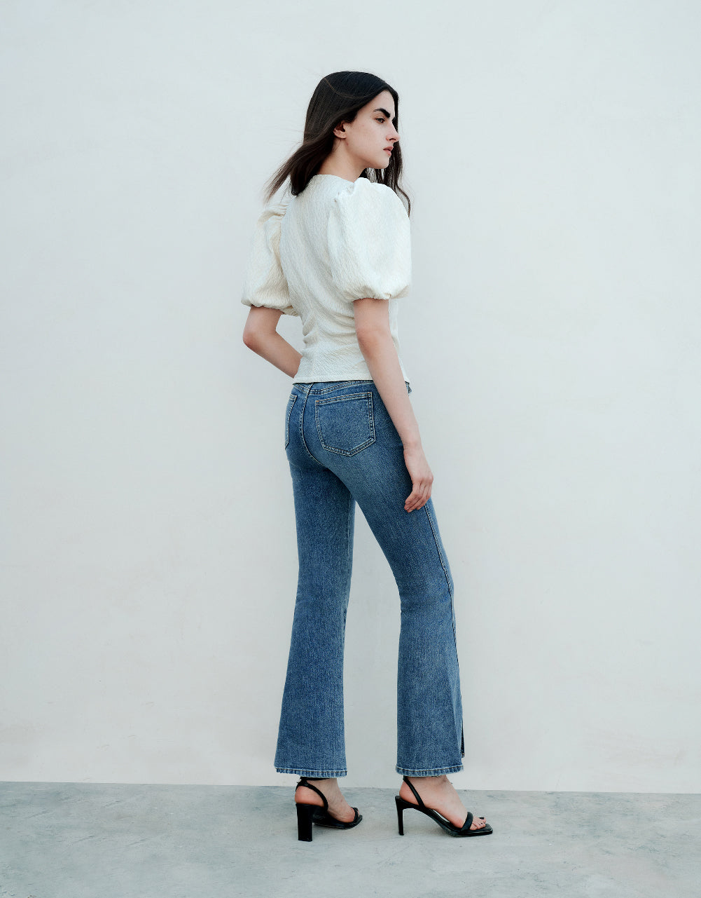 Textured Puff Sleeve V-Neck Shirt