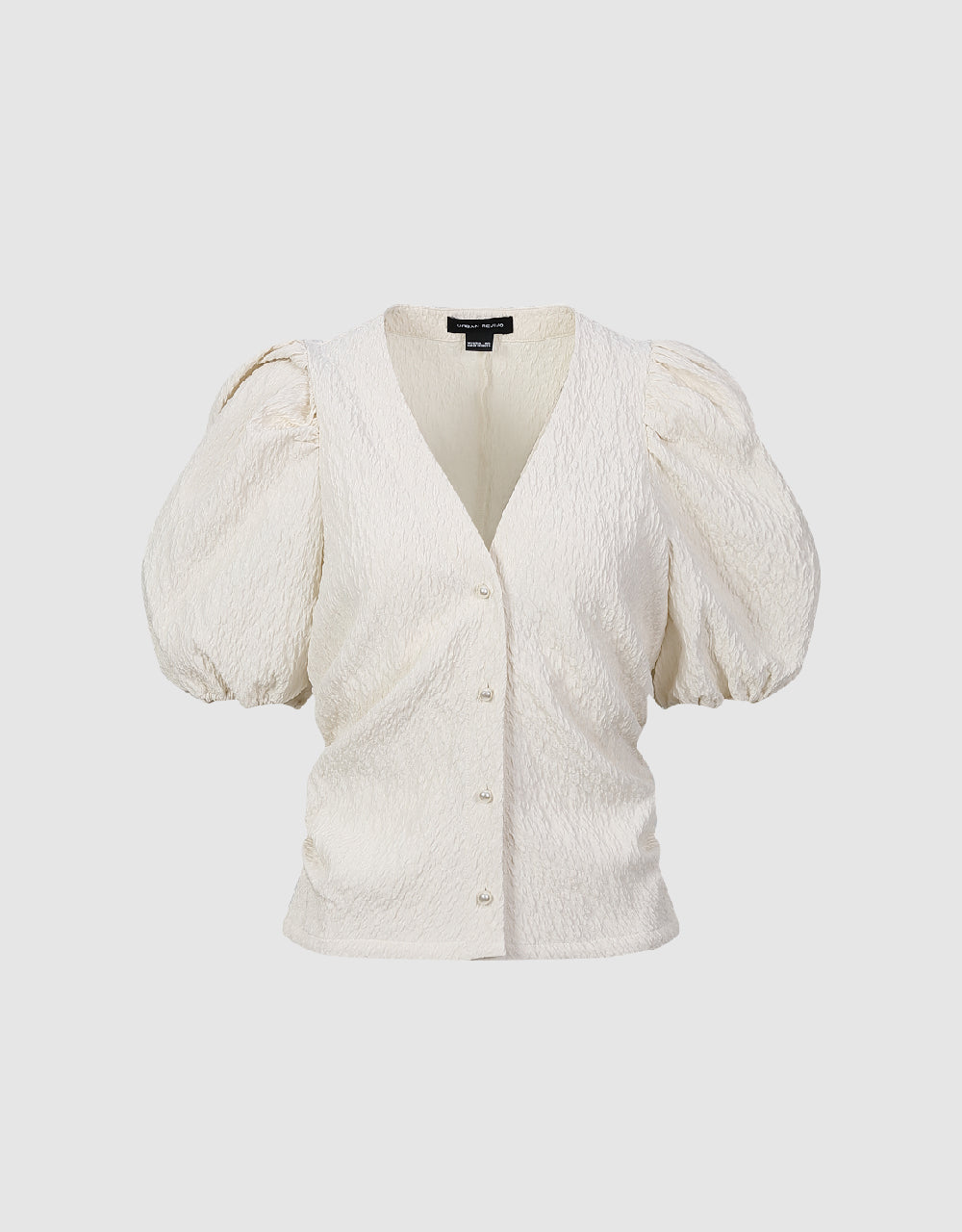 Textured Puff Sleeve V-Neck Shirt