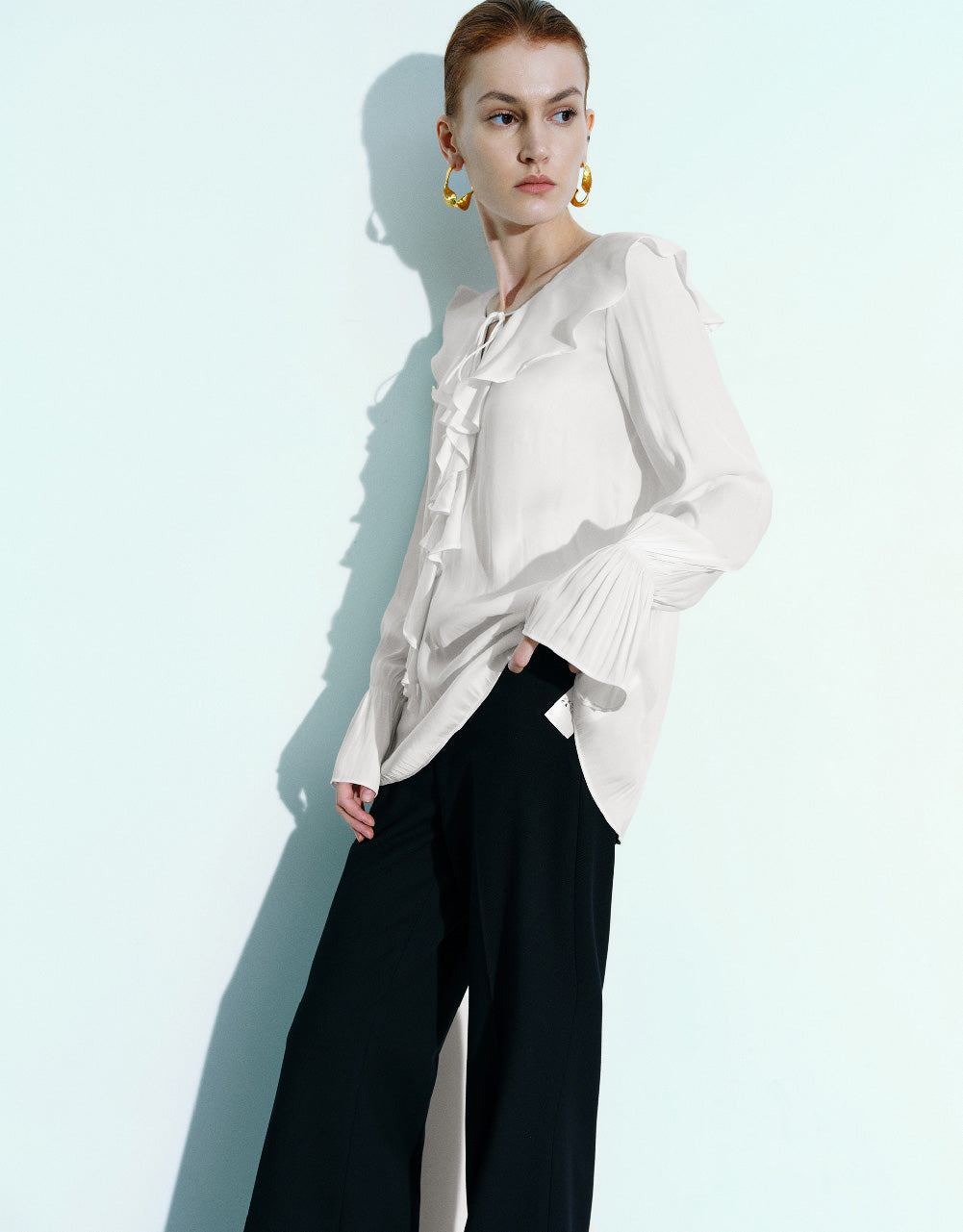 Ruffle V-Neck Overhead Shirt