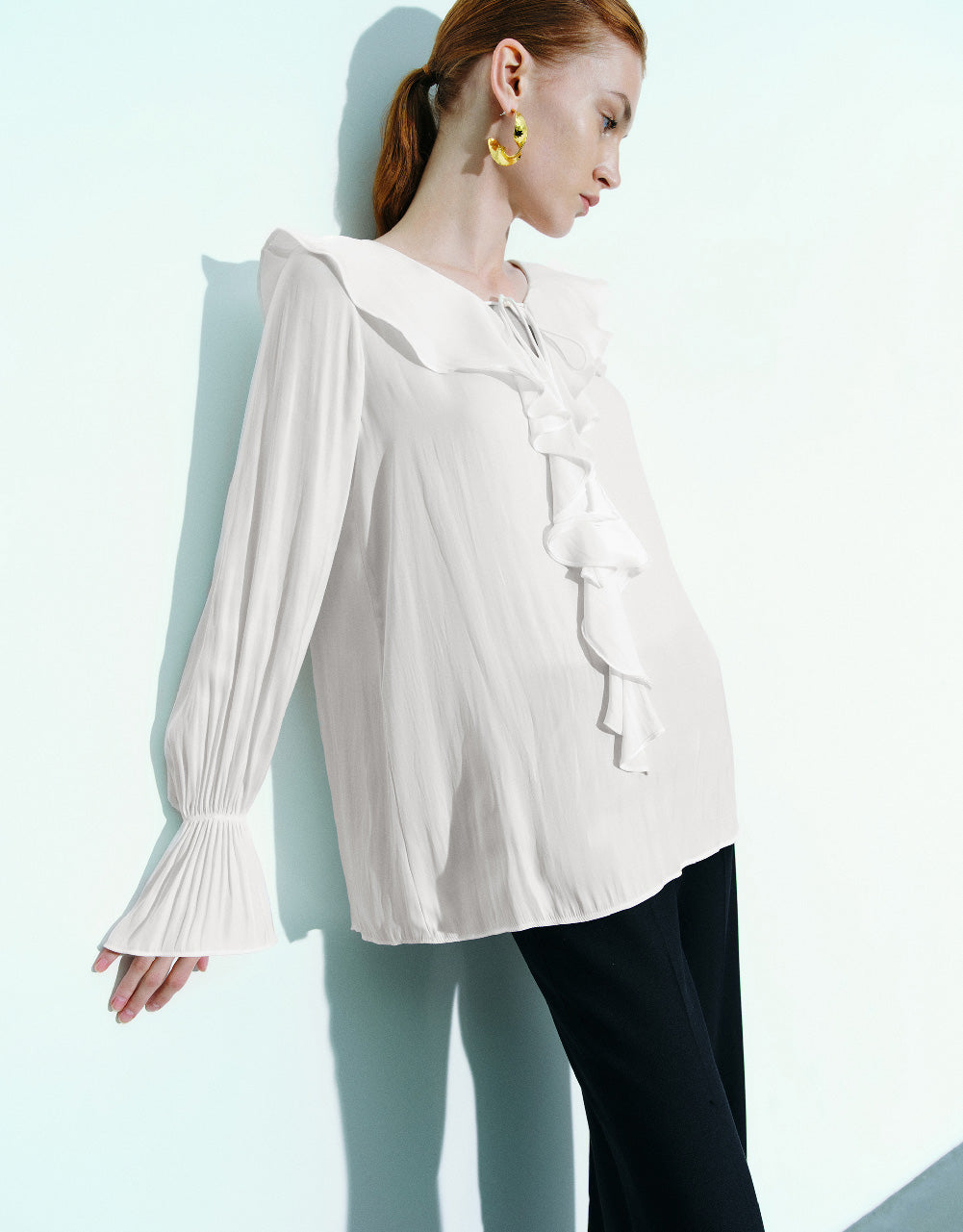 Ruffle V-Neck Overhead Shirt