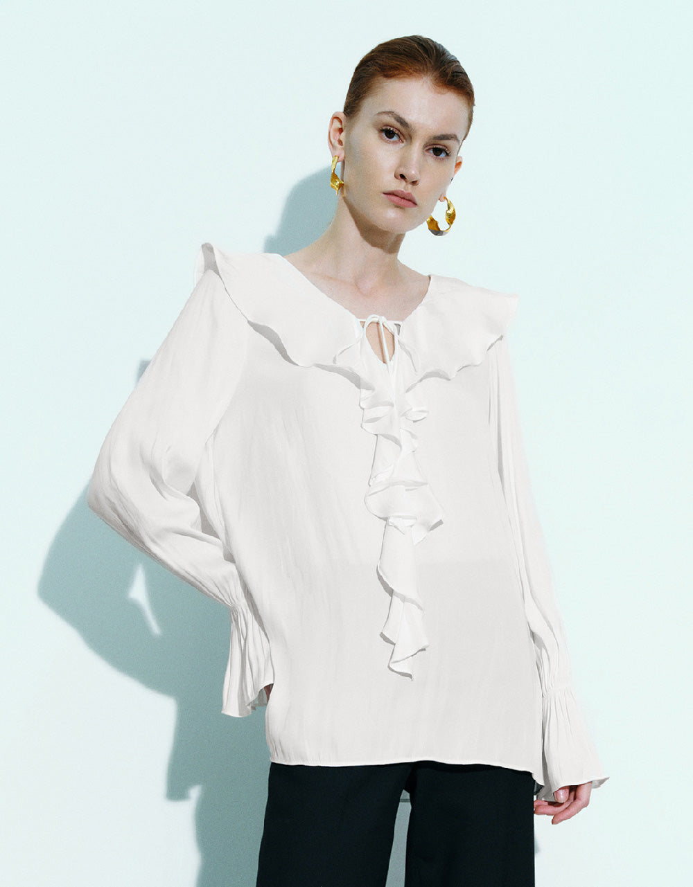 Ruffle V-Neck Overhead Shirt