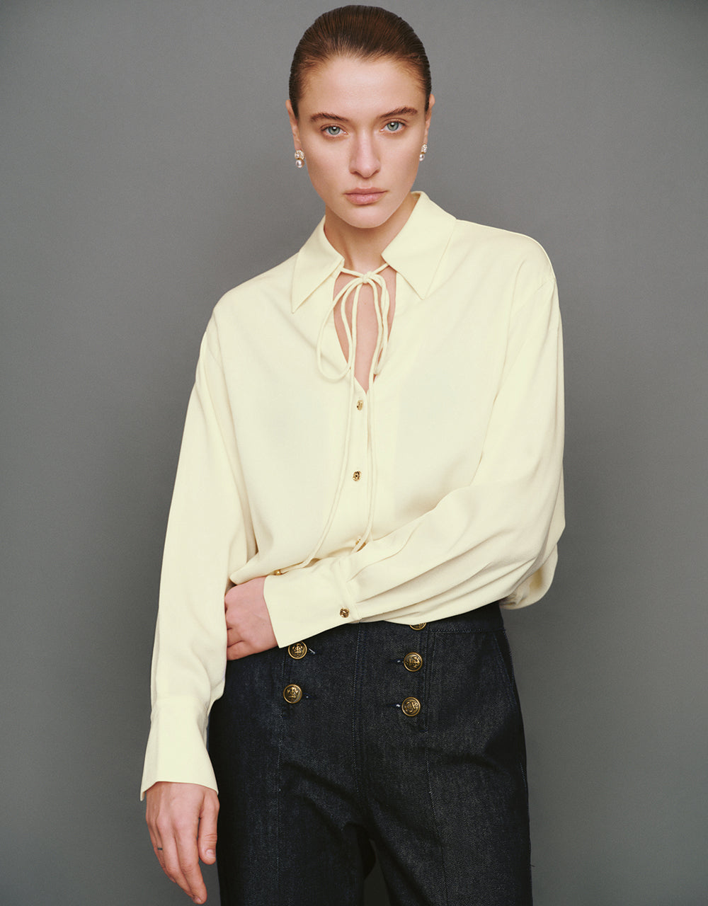 Button Up Tie Front Overhead Shirt