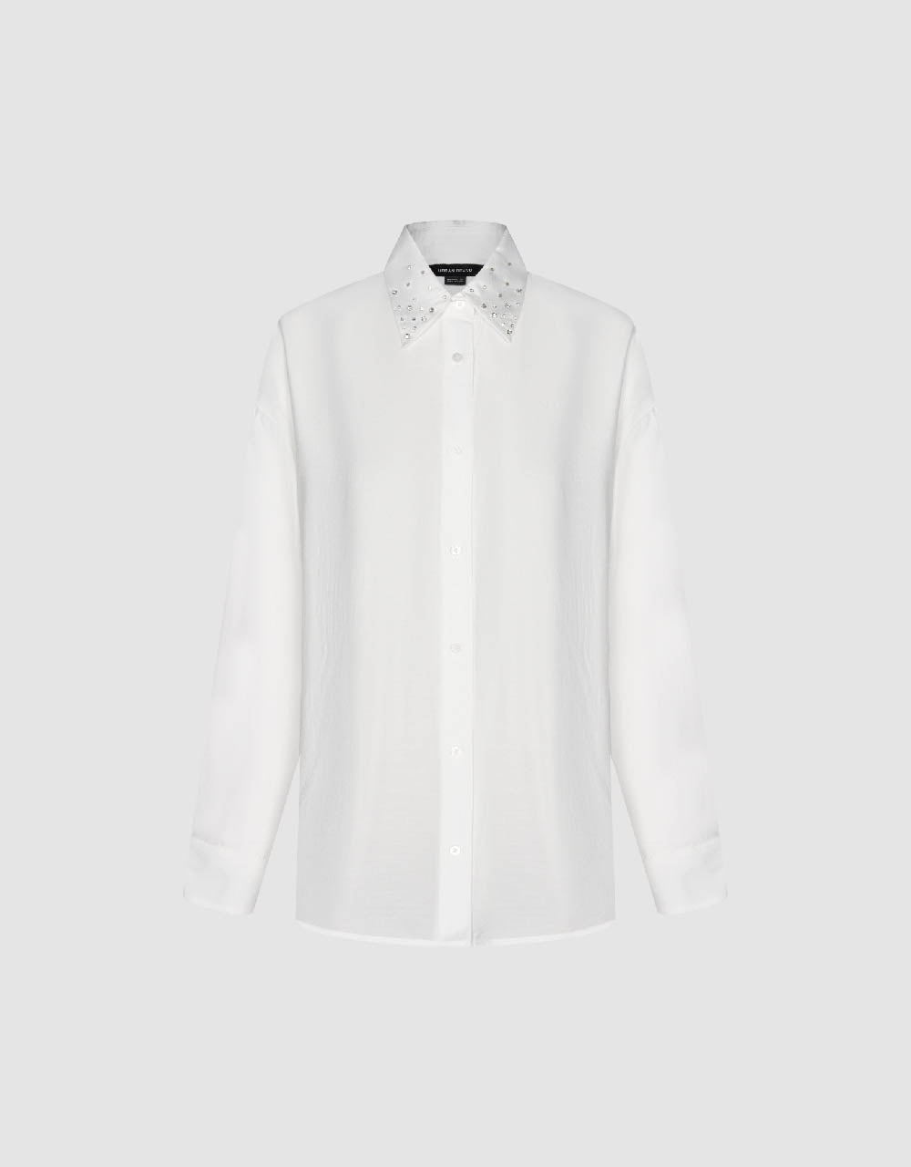 Rhinestone Décor Button Up Straight Shirt