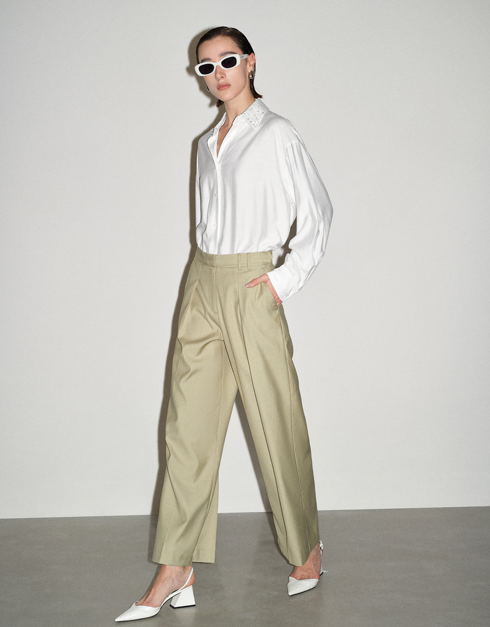 Rhinestone Décor Button Up Straight Shirt