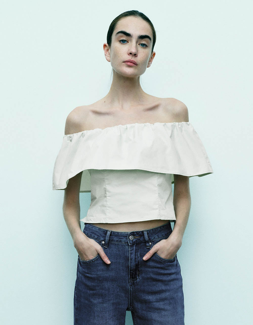 Ruffle Off-Shoulder Straight Blouse