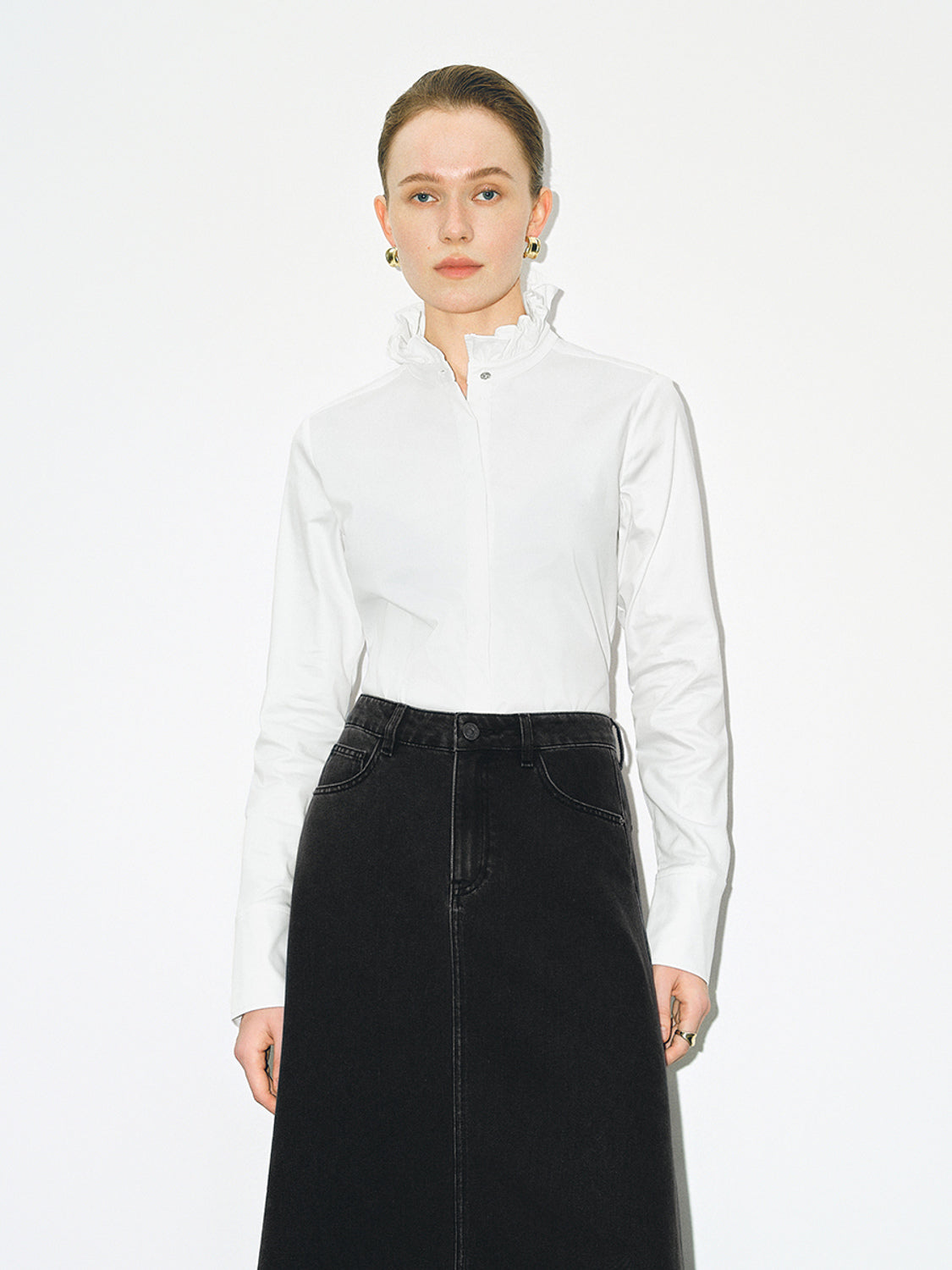 Frill Trim Button Up Straight Shirt