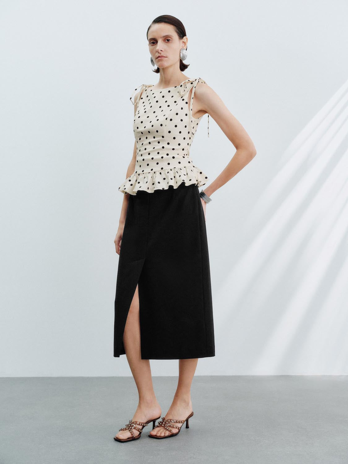 Ruffle Dotted Overhead Blouses