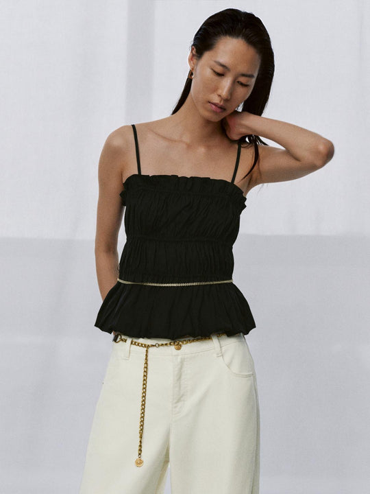 Ruffle Detail Strappy Balloon Hem Cami Tops
