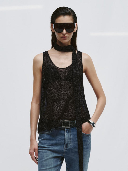Scarf Neck Contrast Dotted Cami Tops