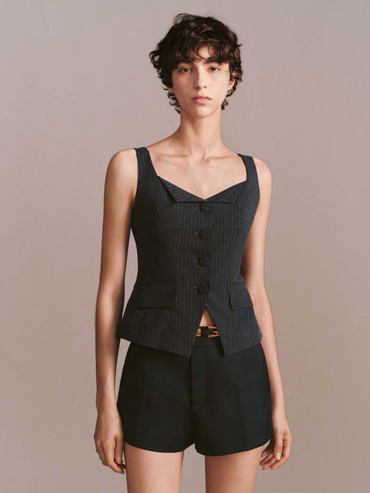 Striped Sleeveless Tailored Shirts