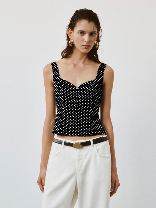 Polka Dotted Skinny-Fit Sleeveless Overhead Shirts