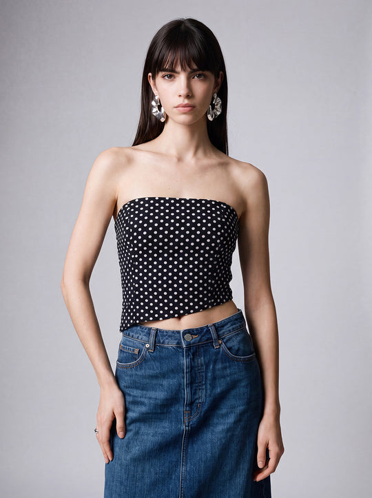 Polka Dot Print Lightweight Bandeau Tube Top