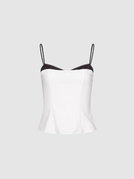Two-tone White With Black Trim And Thin Straps Camisole