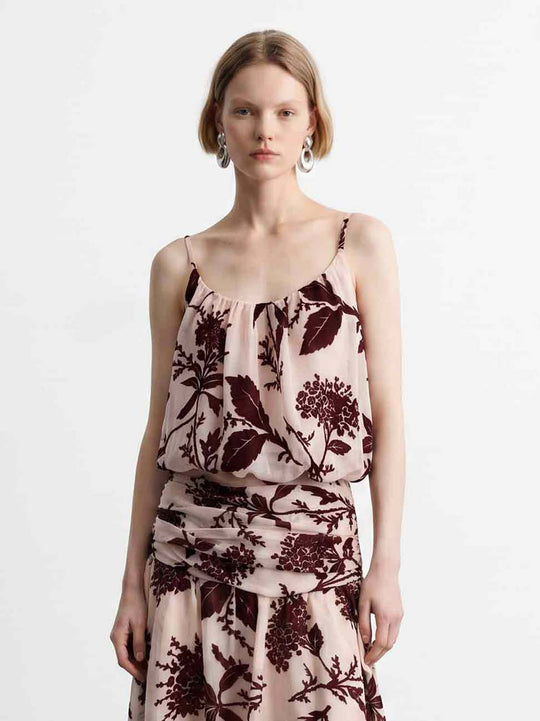 Ruffled Floral Print Sleeveless Cami Top