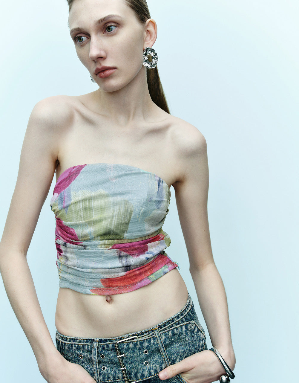 Ruched Printed Skinny Bandeau