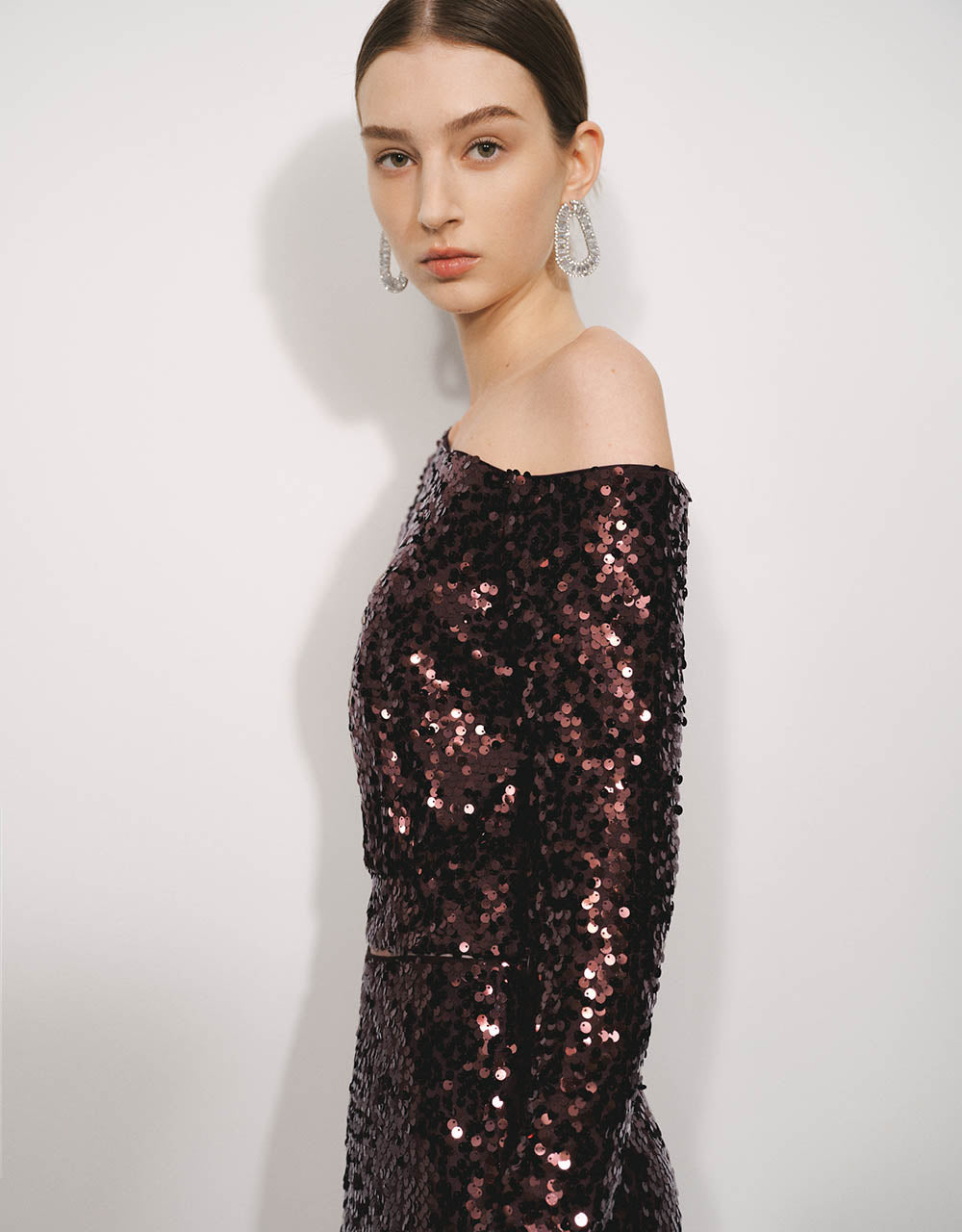 Sequins One Shoulder Straight T-Shirt