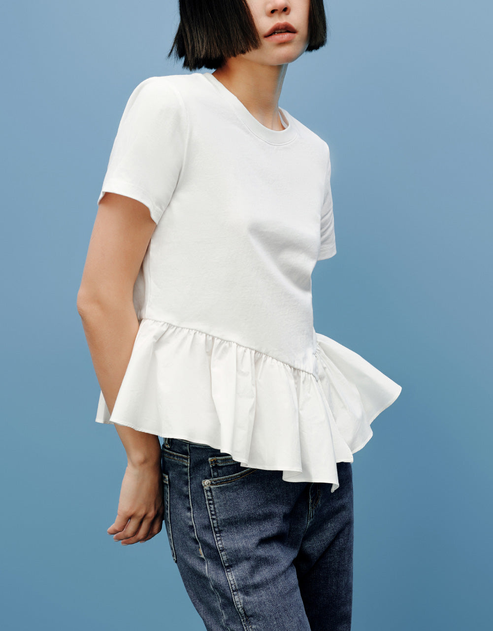 Crew Neck Ruffle Hem T-Shirt