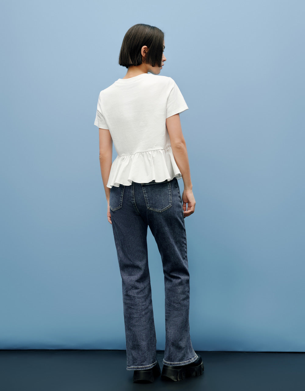 Crew Neck Ruffle Hem T-Shirt