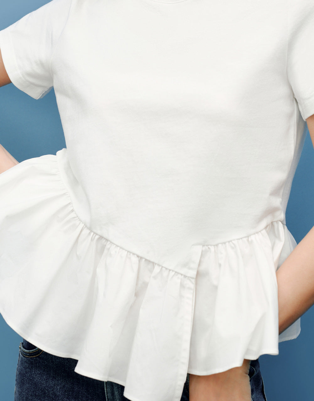 Crew Neck Ruffle Hem T-Shirt