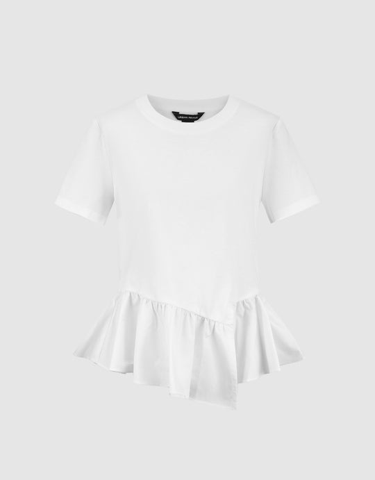 Crew Neck Ruffle Hem T-Shirt
