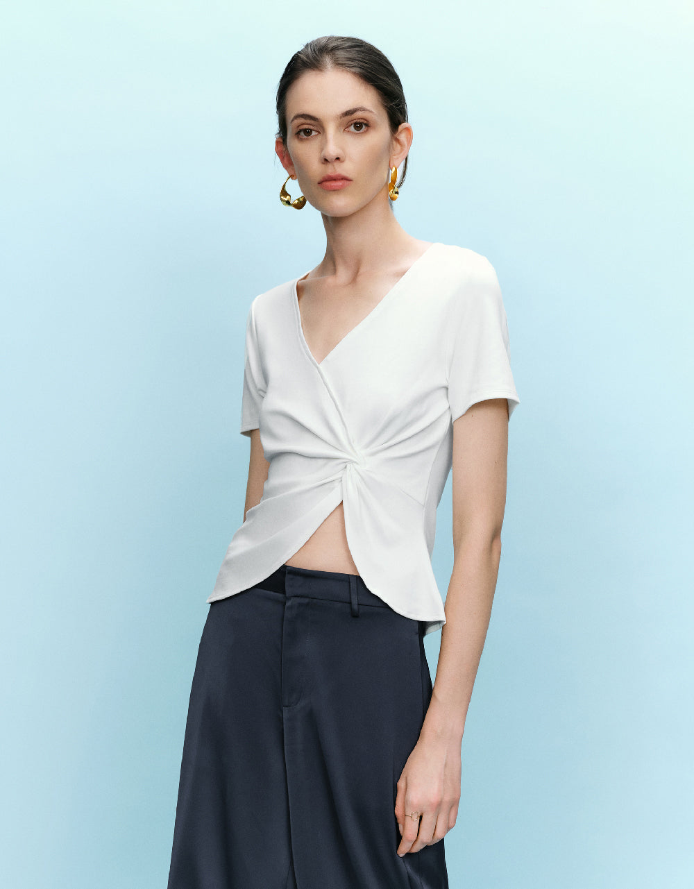 Twist V-Neck Skinny T-Shirt