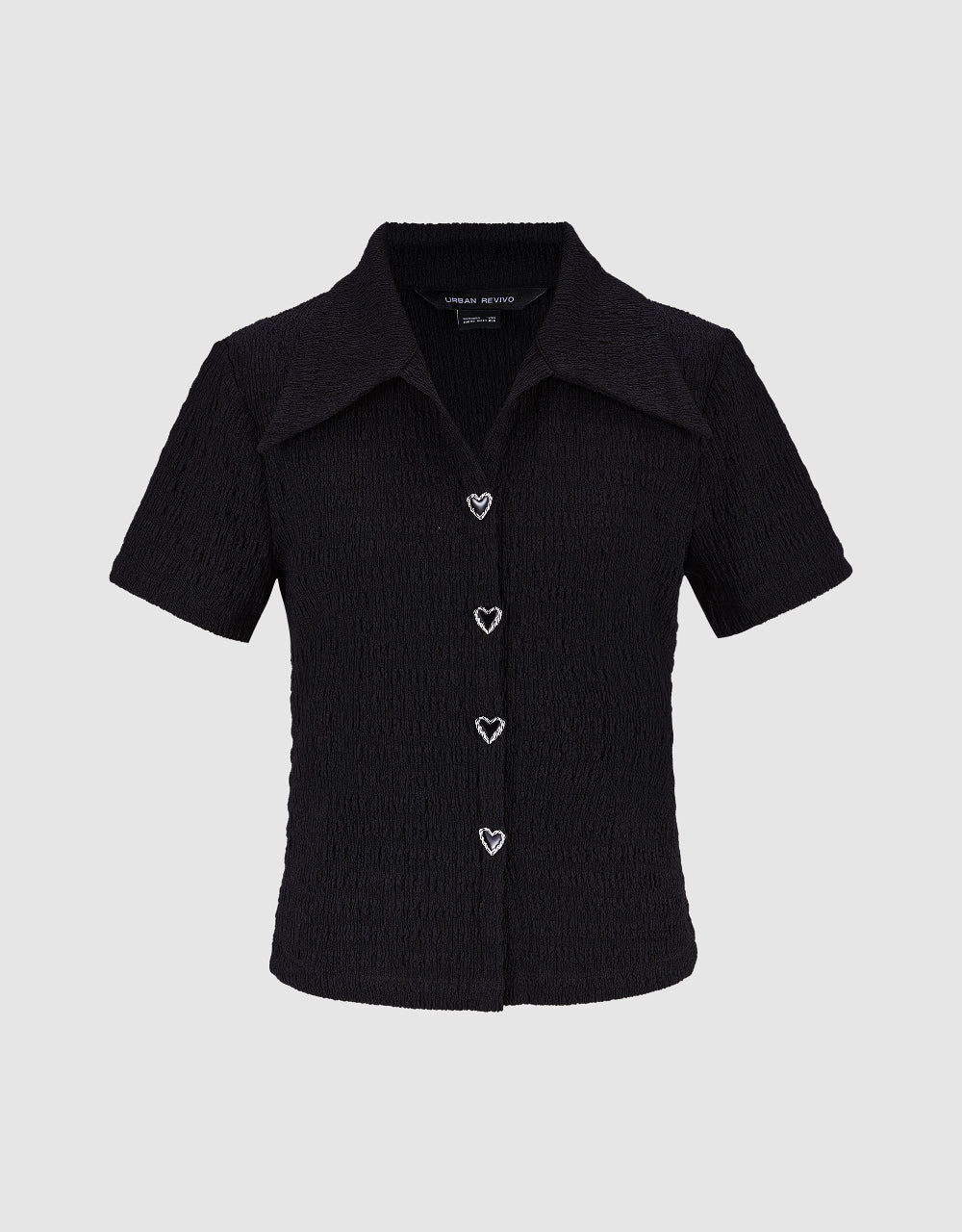 Heart Buttons Decor Shirred T-Shirt