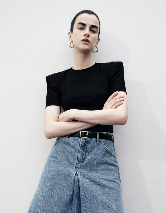 Crew Neck Skinny Knitted T-Shirt