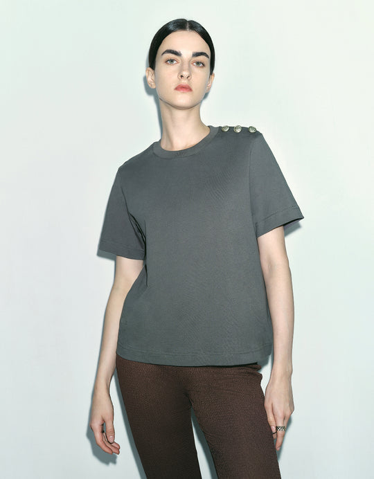 Buttons Decor Crew Neck T-Shirt