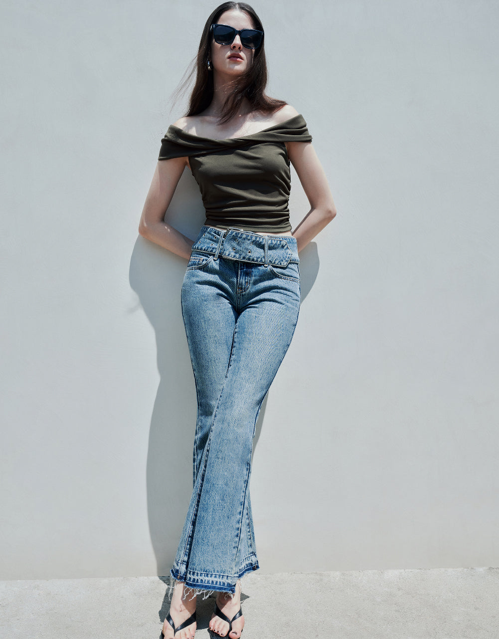 Ruched Off-Shoulder Skinny T-Shirt