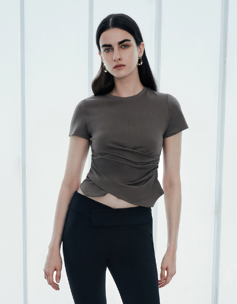 Wrap Crew Neck Skinny T-Shirt