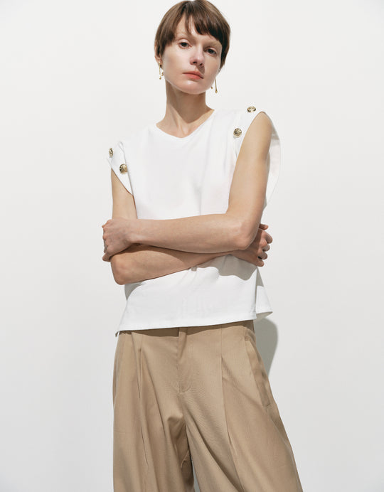 Button Décor Crew Neck T-Shirt